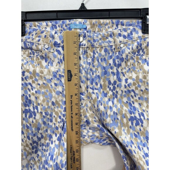 J.Mclaughlin Lexi Jeans Pants Womens 10 Watercolor Blue Tan White Print Stretch - Picture 9 of 10
